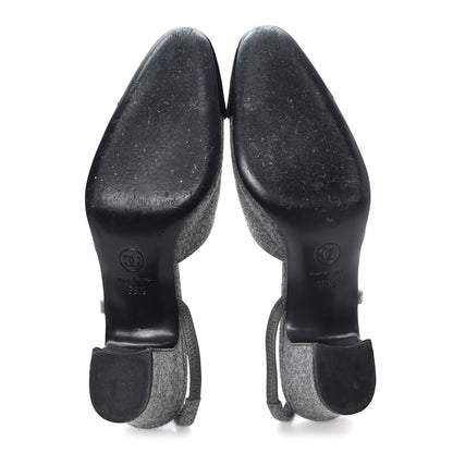 Chanel Tweed Patent Cap Toe CC Slingback Pumps 36.5 Gray 6 of 10