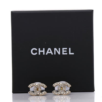 Chanel Pearl Crystal CC Earrings Light Gold 5 of 5