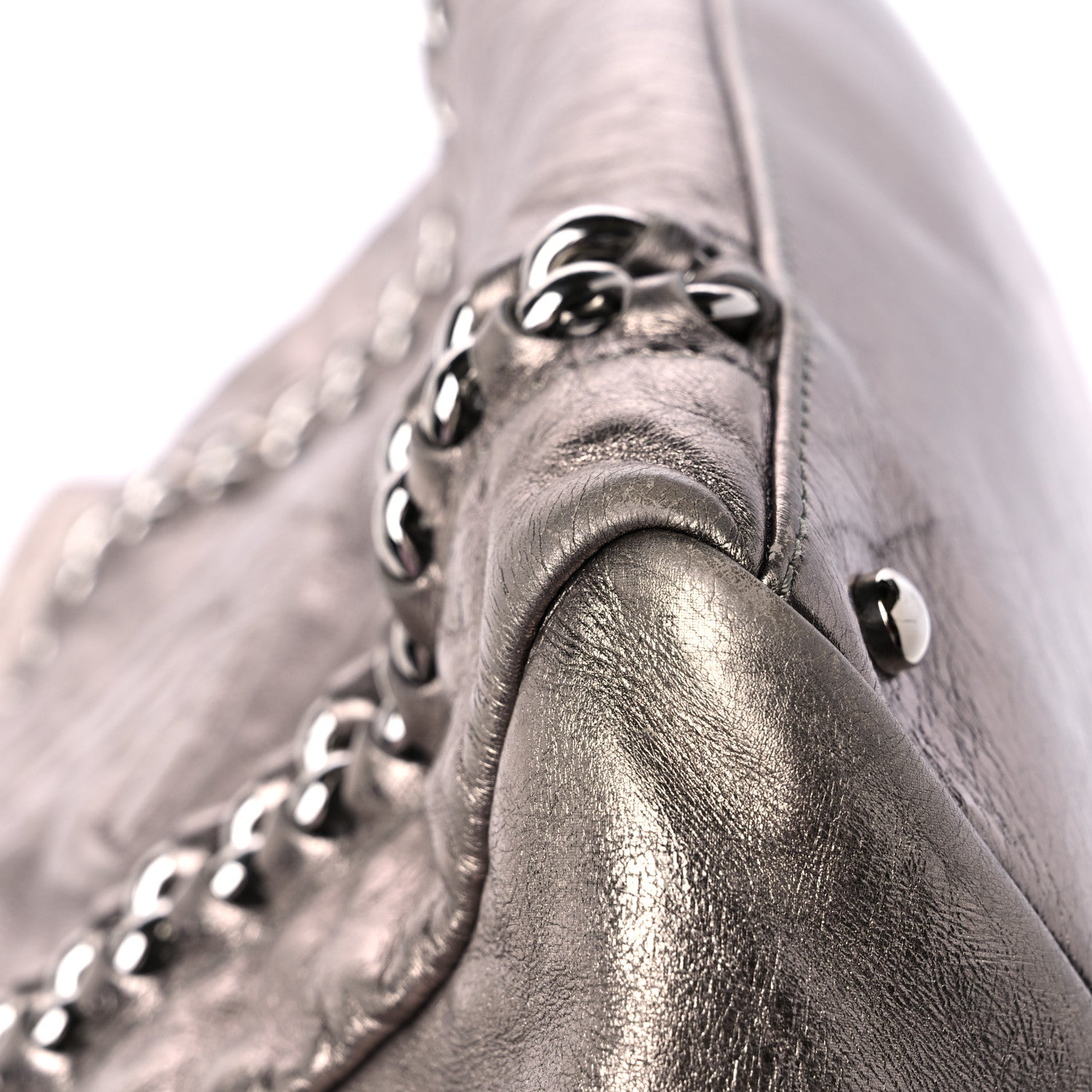 Chanel Metallic Cracked Calfskin Modern Chain Tote Dark Silver 8 of 12