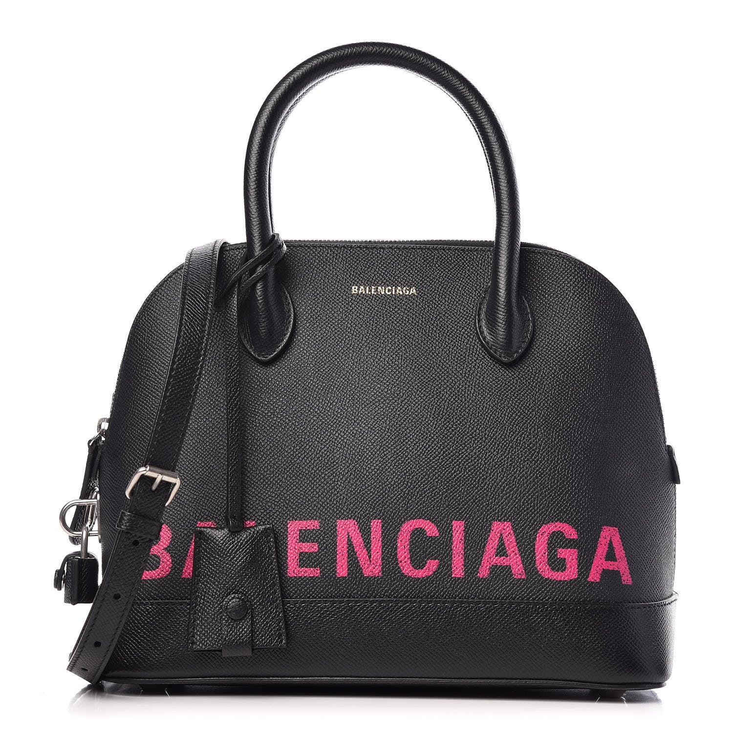 Balenciaga Signature Grained Calfskin Logo S Ville Top Handle Bag Black Rose Shocking 1 of 8