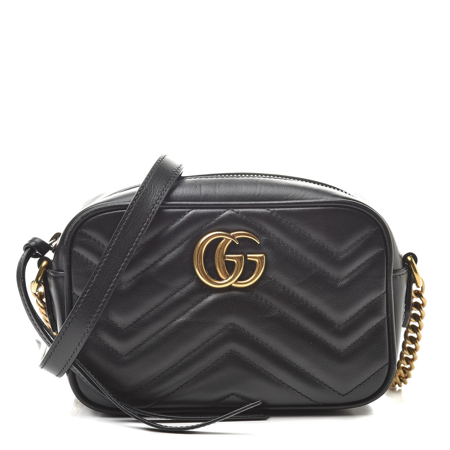 Gucci Calfskin Matelasse Mini GG Marmont Chain Shoulder Bag Black 1 of 16