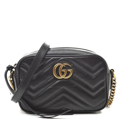 Gucci Calfskin Matelasse Mini GG Marmont Chain Shoulder Bag Black 1 of 16