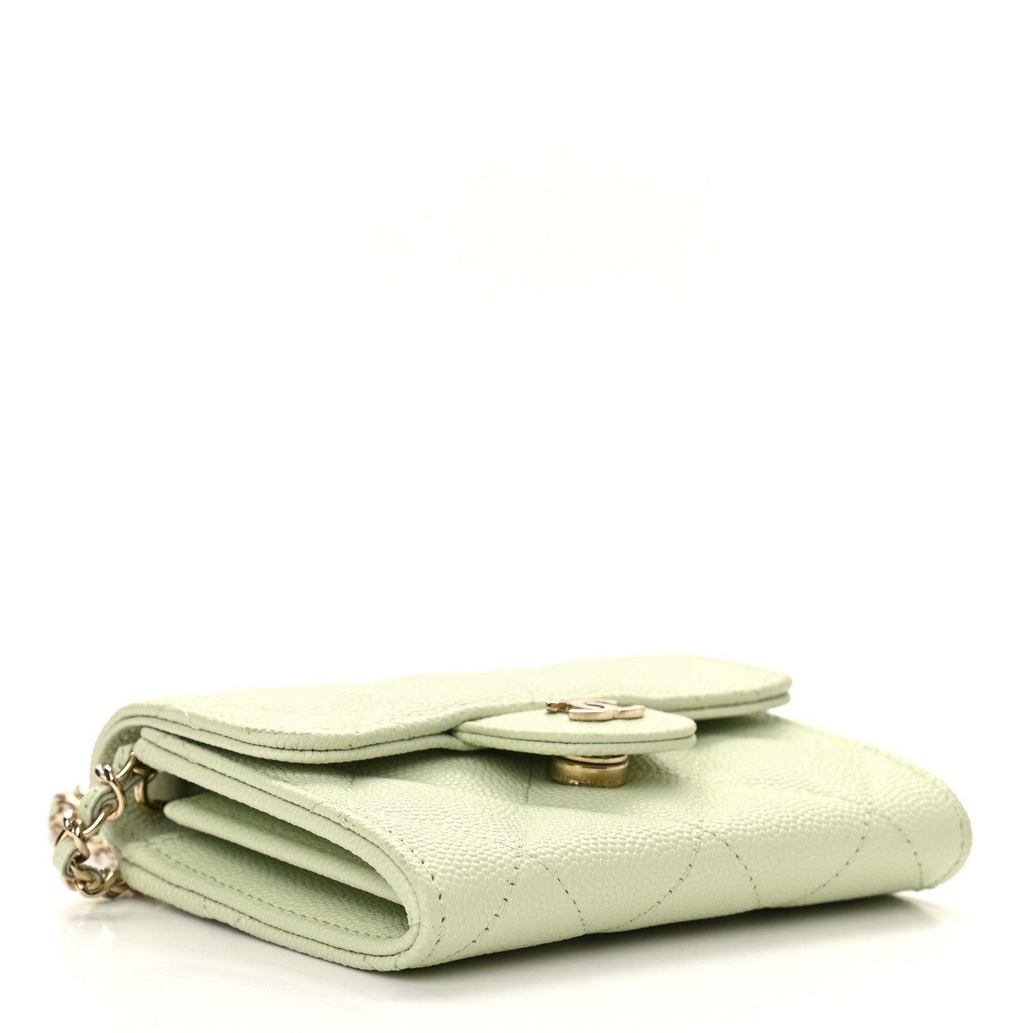 Chanel Caviar Quilted Flap Card Holder On Chain Light Green 4 of 10