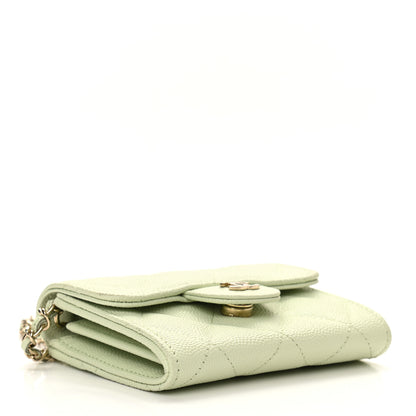 Chanel Caviar Quilted Flap Card Holder On Chain Light Green 4 of 10