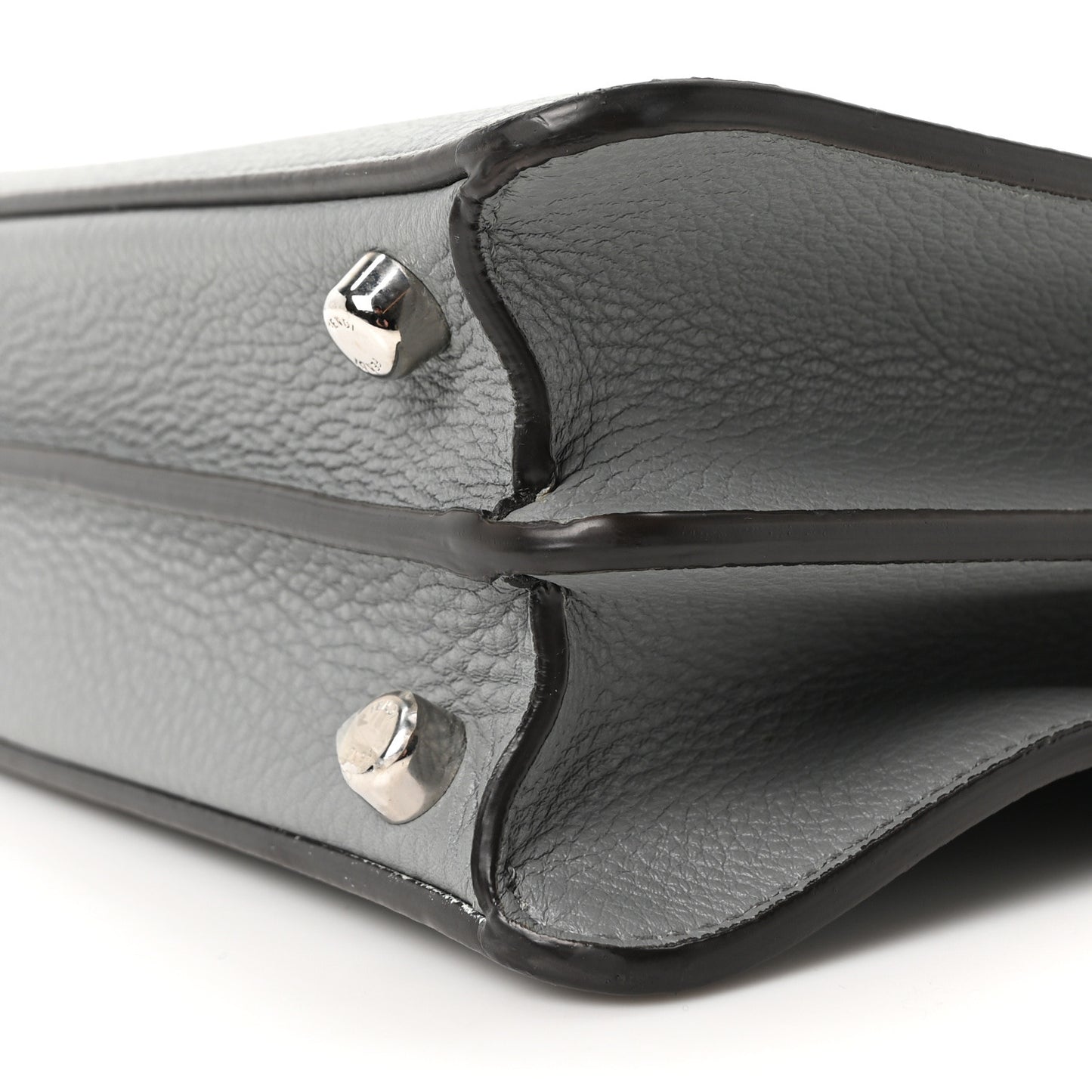 Cuoio Romano Vitello Cover Glazed Fabric Bi-Color FF 1974 Mini Peekaboo I SEE U Satchel  Grigio Chiaro Ghiaia