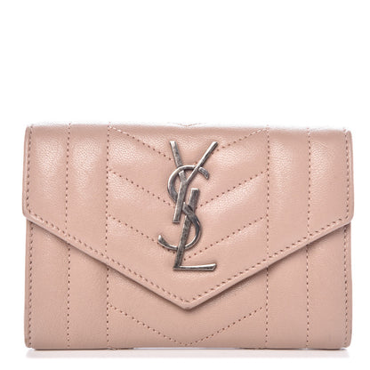 Saint Laurent Lambskin Mixed Matelasse Chevron Small Monogram Envelope Wallet Nude 1 of 10