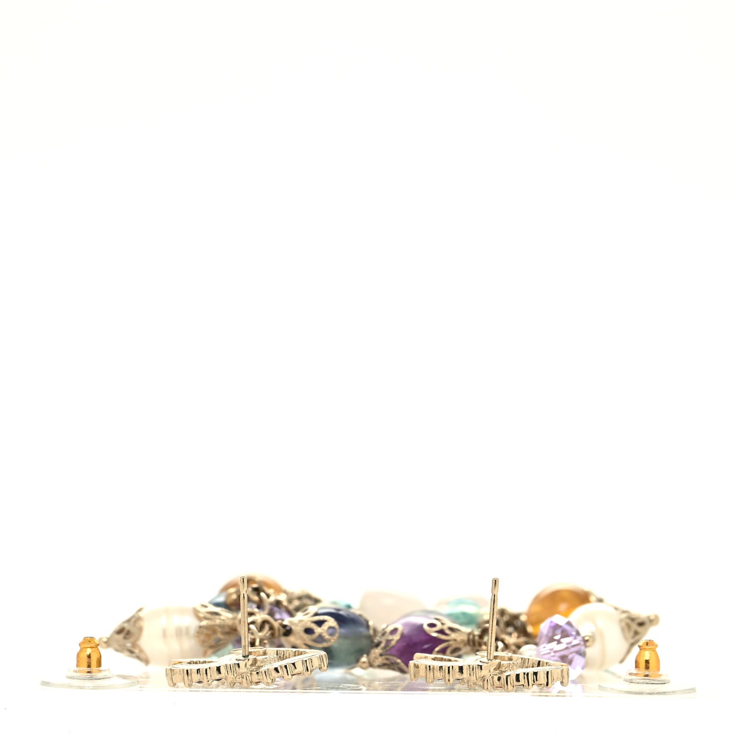 Crystal Pearl Over The Rainbow CC Long Drop Earrings Multicolor