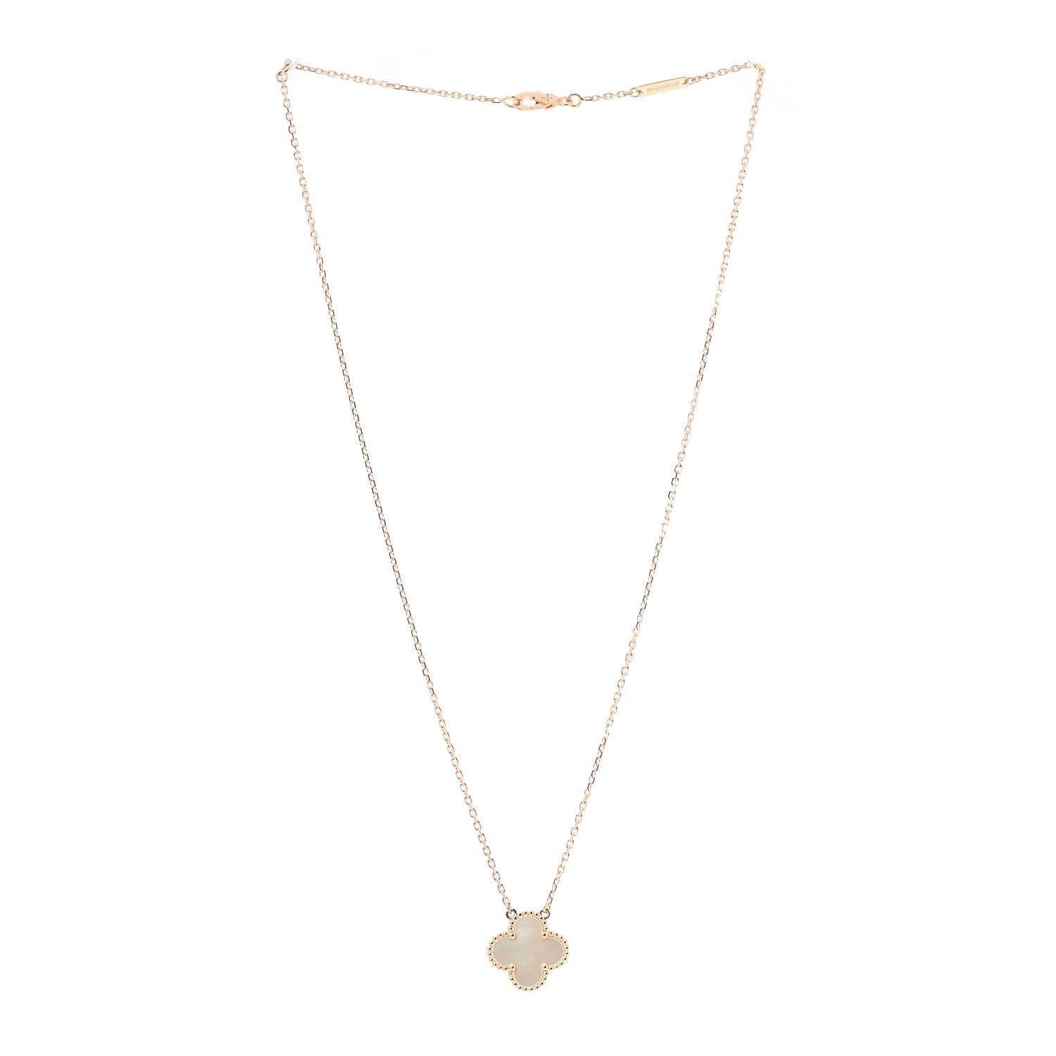 Van Cleef & Arpels 18K Yellow Gold Mother of Pearl Vintage Alhambra Pendant Necklace 3 of 7