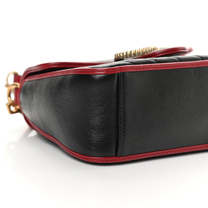 Gucci Vintage Effect Calfskin Matelasse Diagonal Mini Torchon GG Marmont Top Handle Shoulder Bag Black Romantic Cherry 9 of 11