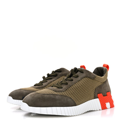 Hermes Air Mesh Suede Goatskin Mens Bouncing Sneakers 42 Vert Toundra 4 of 11