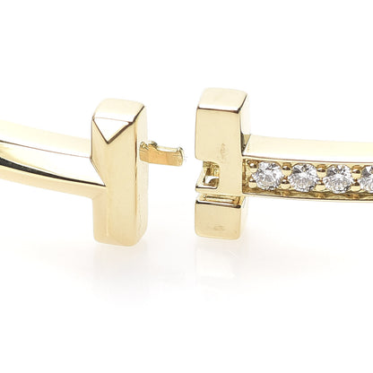 Tiffany 18K Yellow Gold Diamond Narrow T1 Hinged Bangle Bracelet 4 of 6