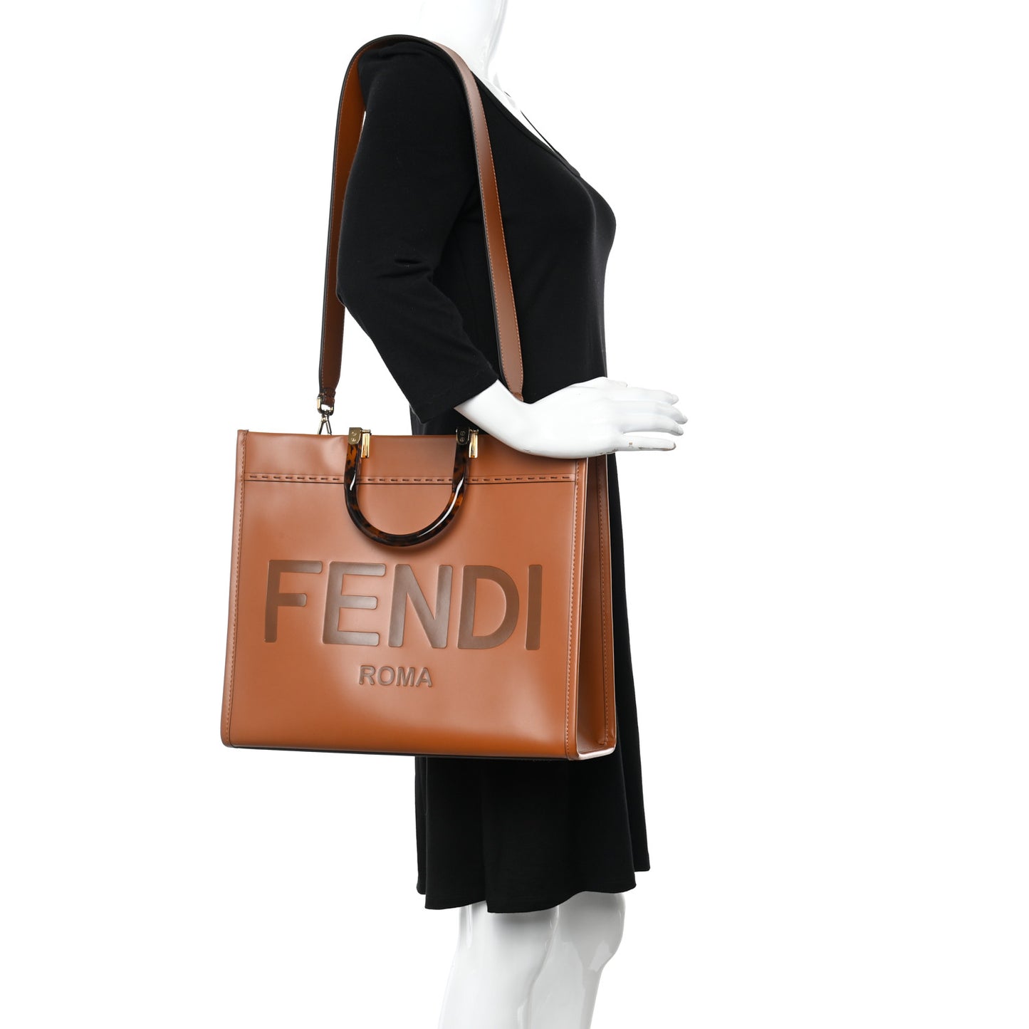 Vitello King Plexiglass Medium Fendi Sunshine Shopper Tote Cuoio