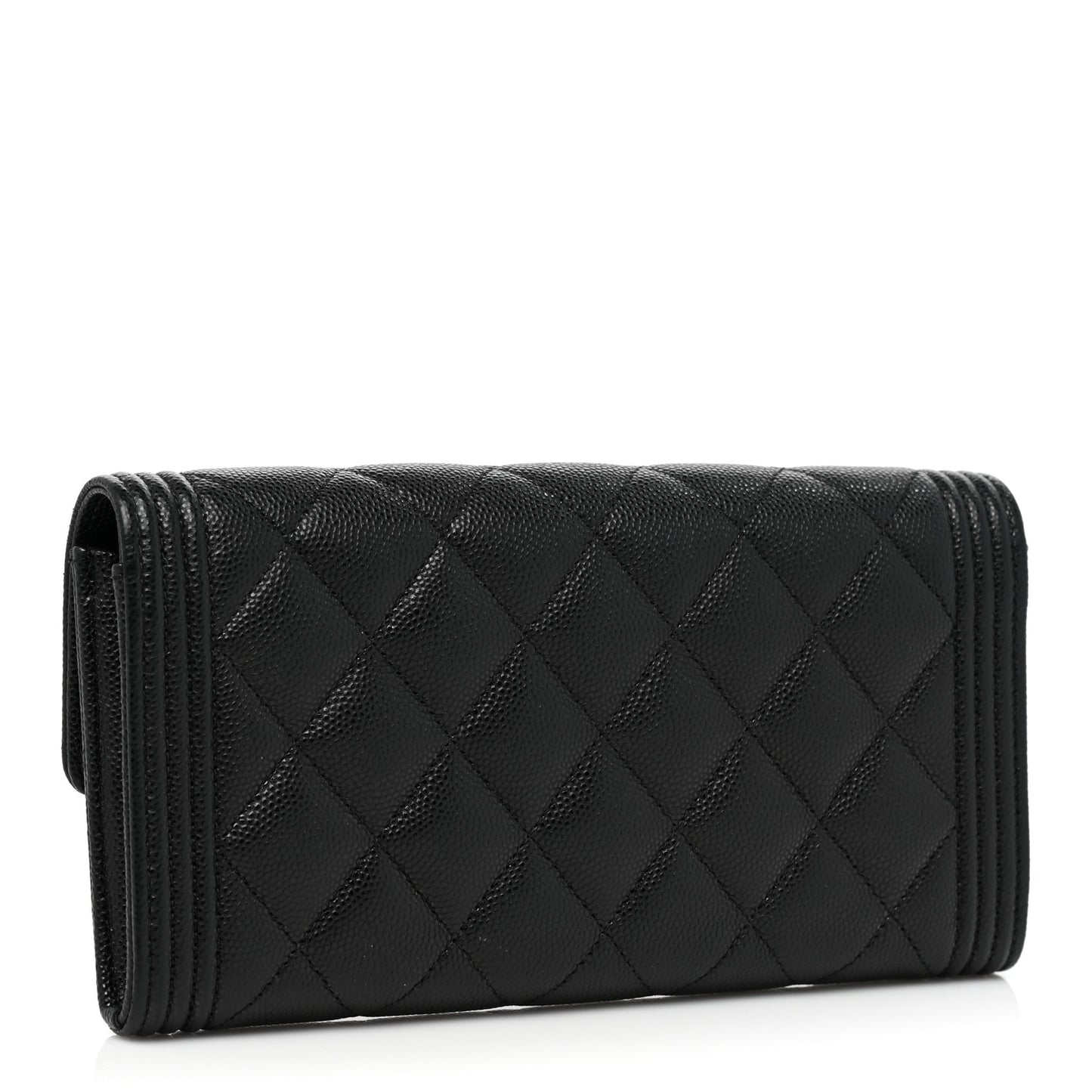 Caviar Quilted Long Boy Flap Wallet Black