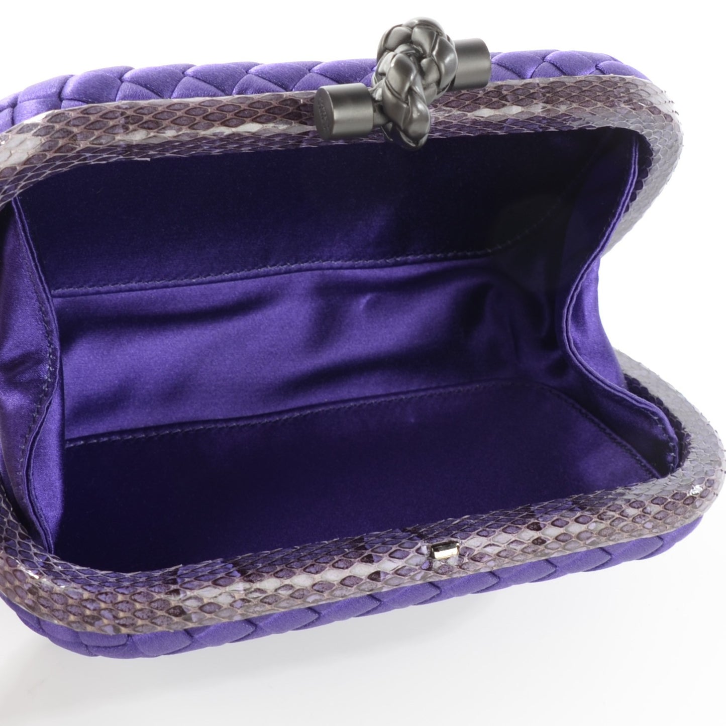 Satin Intreccio Impero Ayers Knot Clutch Violet