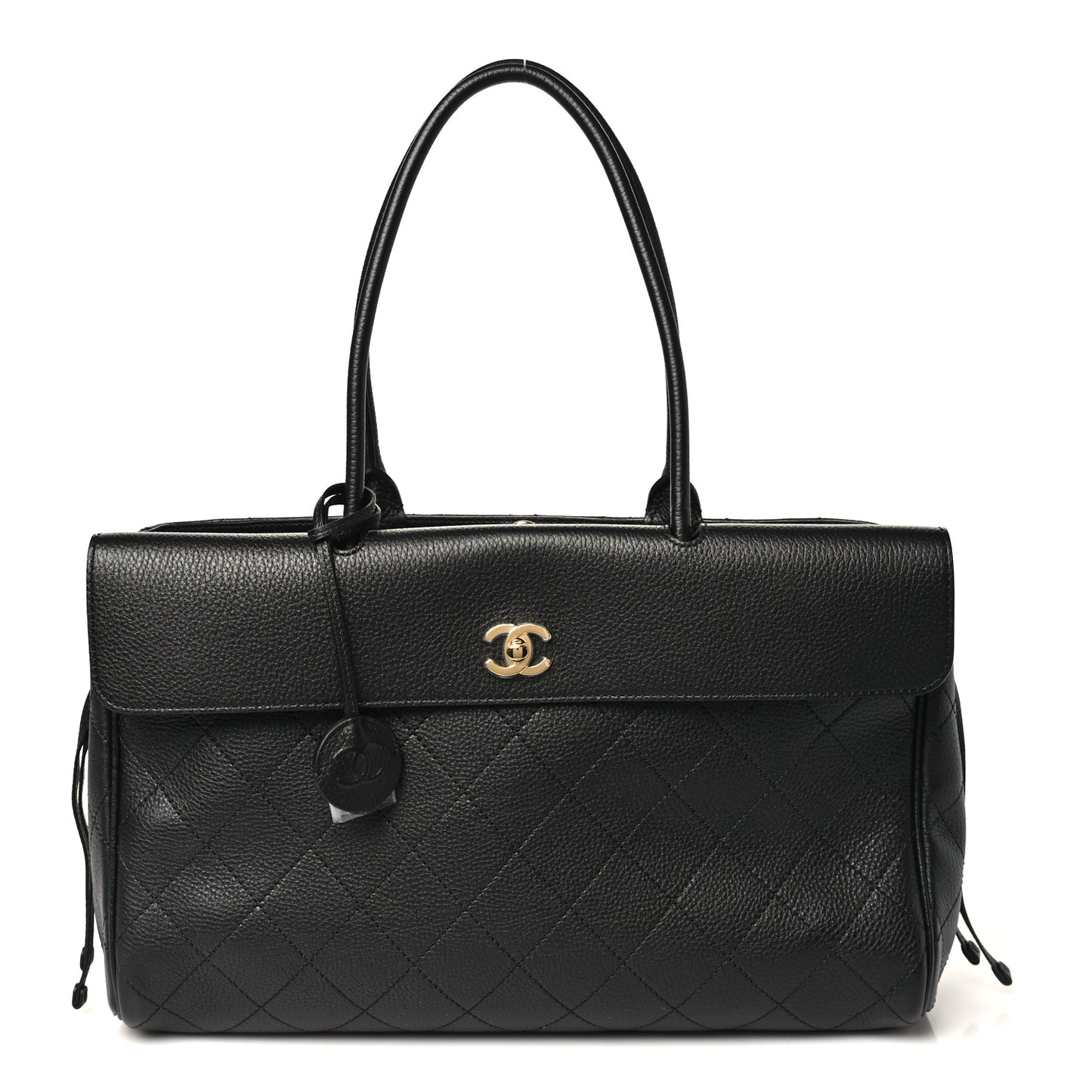 Grained Calfskin Stitched Urban Essentials Large Shopping Bag Black
