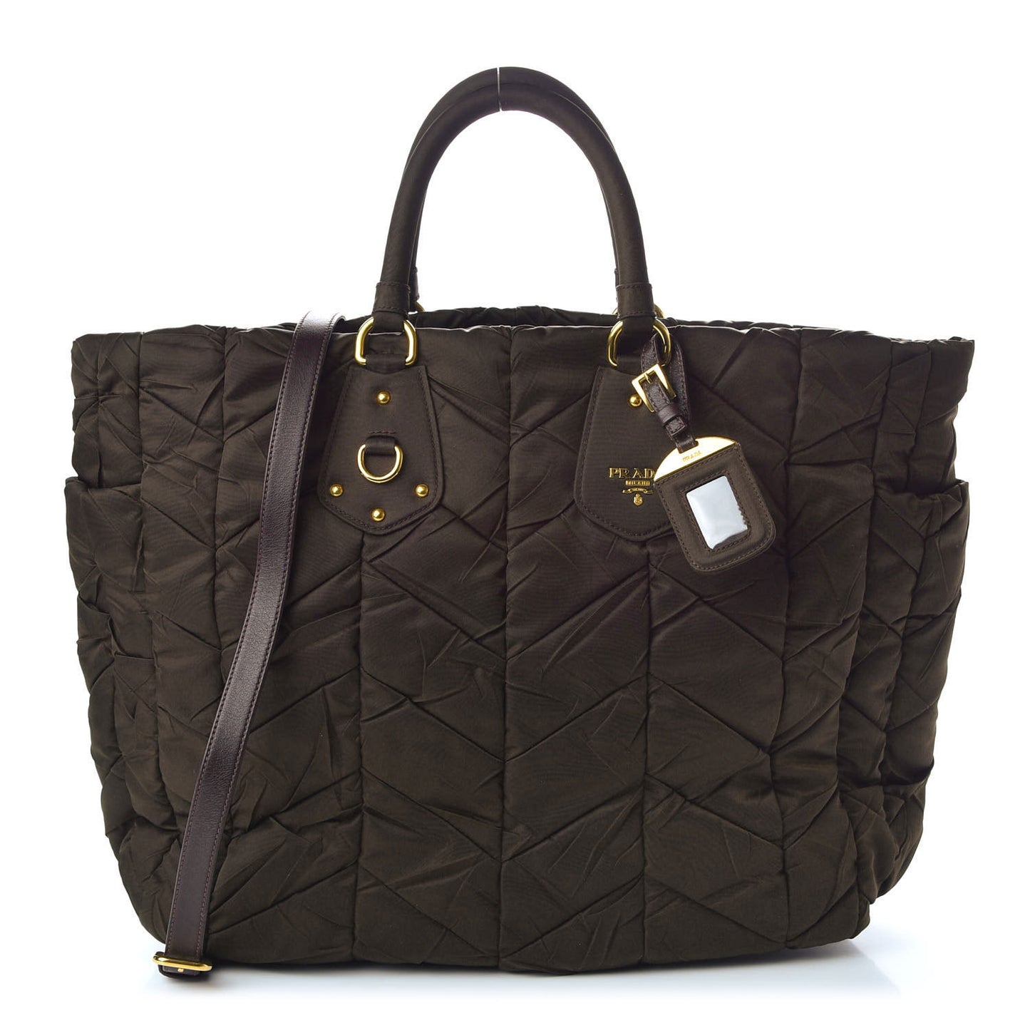 Tessuto Nylon Chevron Quilted Tote Ebano