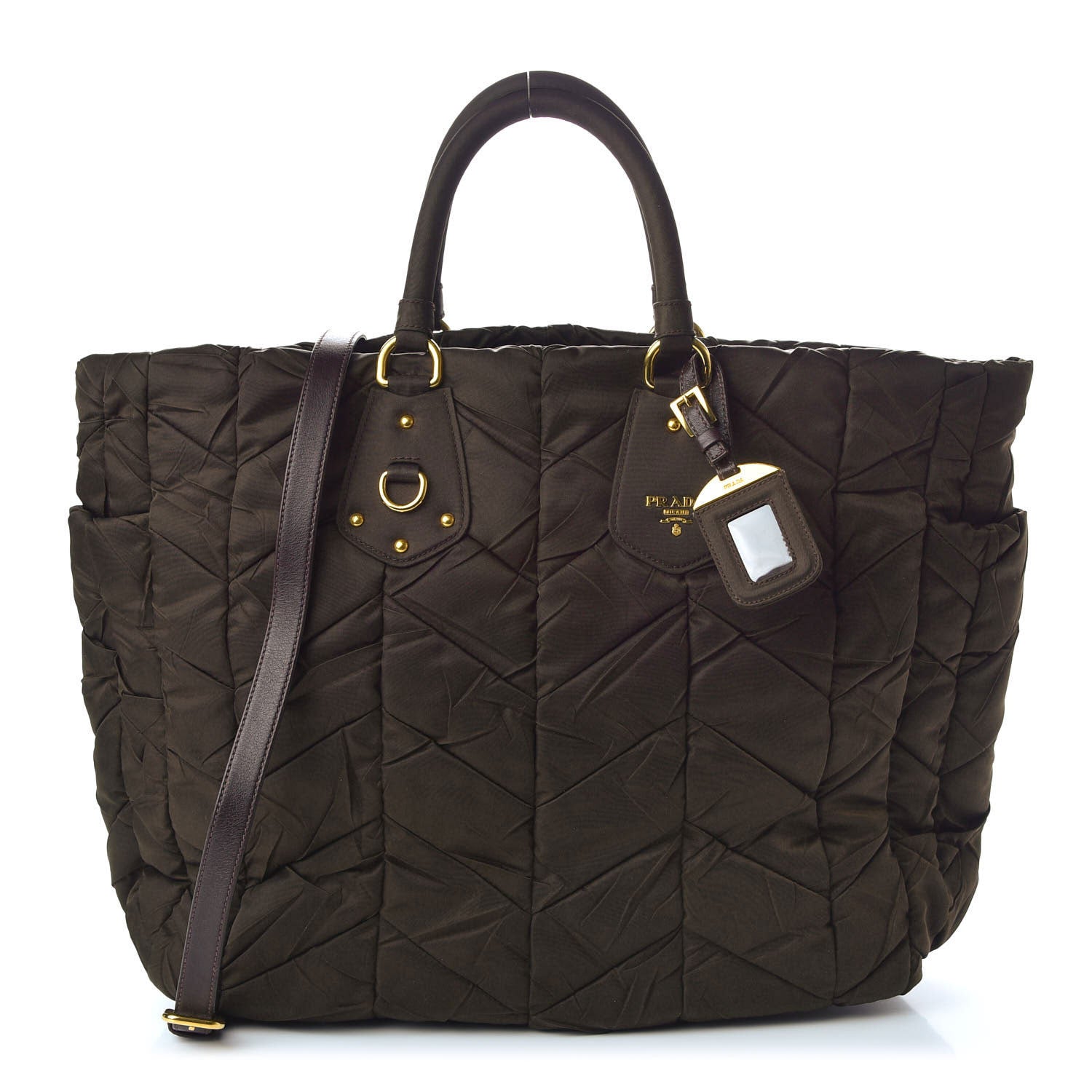 Prada Tessuto Nylon Chevron Quilted Tote Ebano 1 of 10