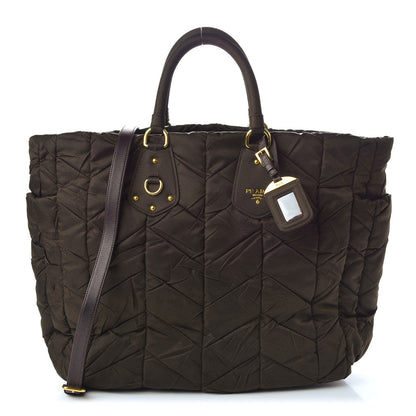 Prada Tessuto Nylon Chevron Quilted Tote Ebano 1 of 10