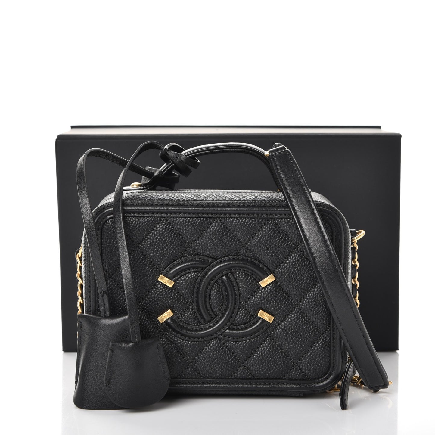 Caviar Quilted Small CC Filigree Vanity Case Black