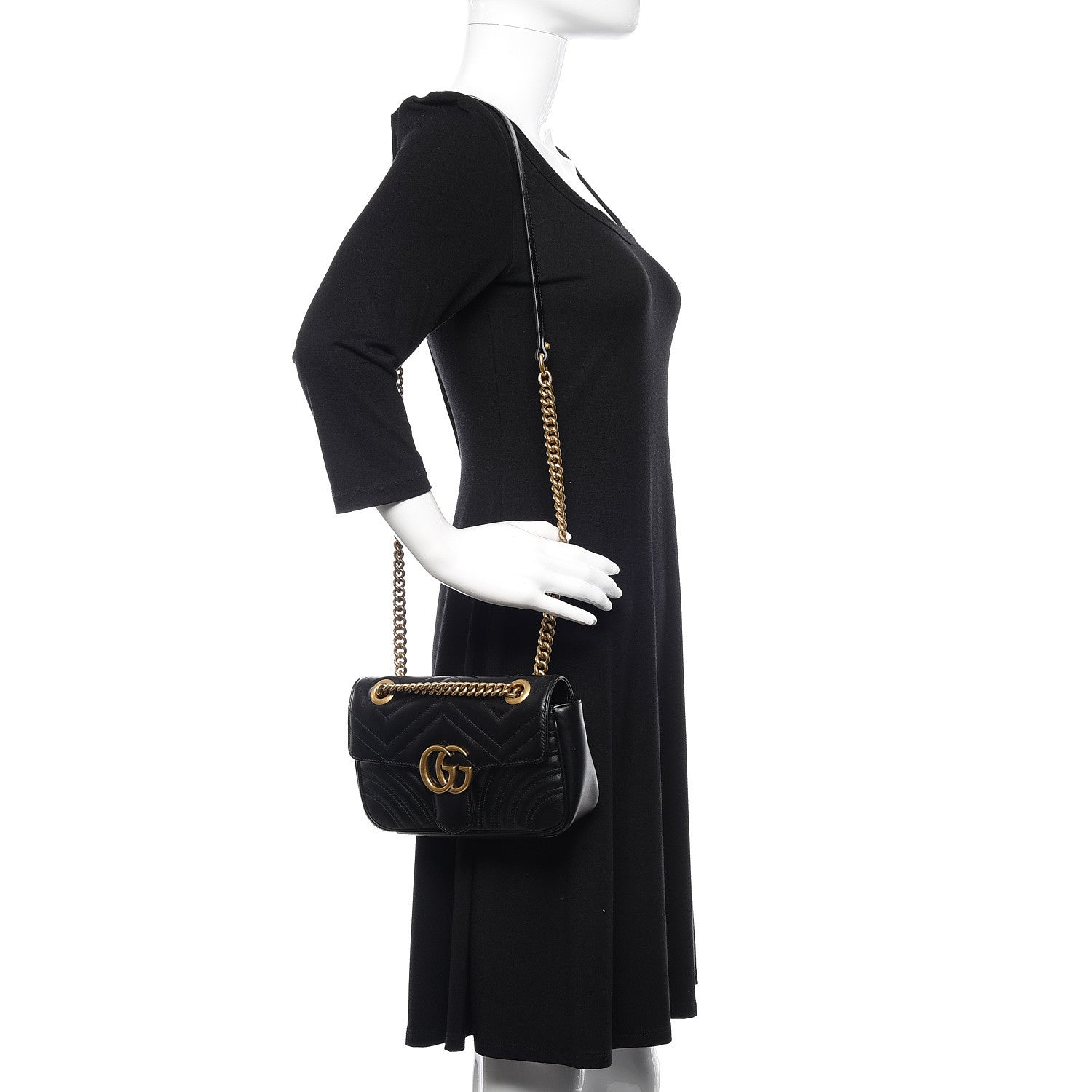 Gucci Calfskin Matelasse Mini GG Marmont Shoulder Bag Black 2 of 11