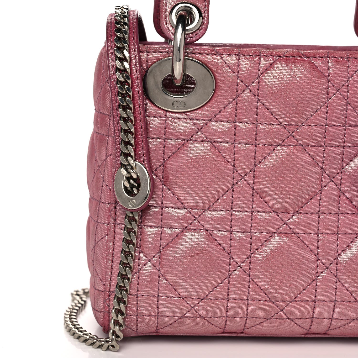 Christian Dior Metallic Lambskin Cannage Mini Lady Dior Rose Cherie 8 of 16