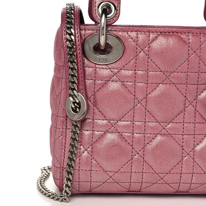Christian Dior Metallic Lambskin Cannage Mini Lady Dior Rose Cherie 8 of 16