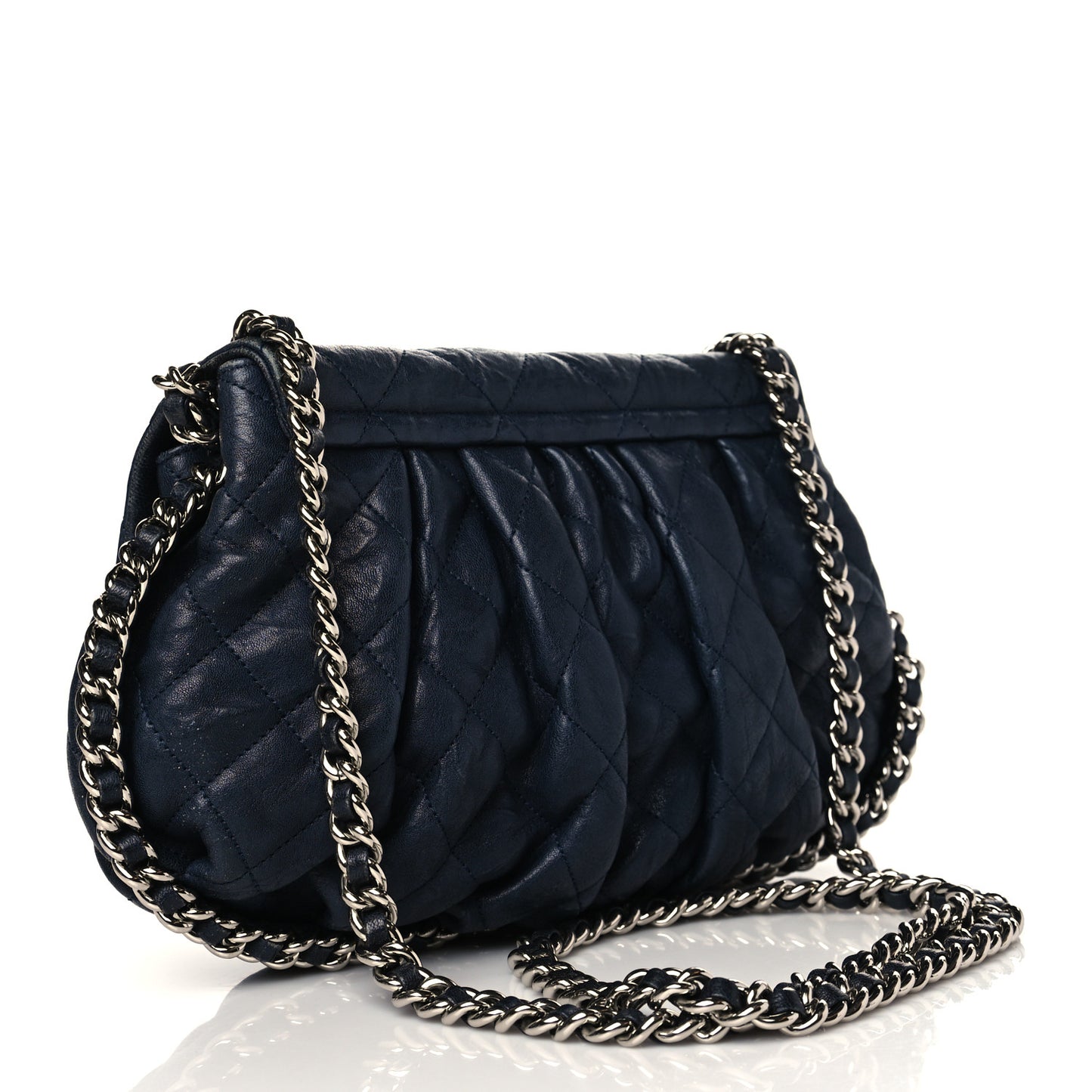 Washed Lambskin Quilted Medium Chain Around Messenger Navy Blue