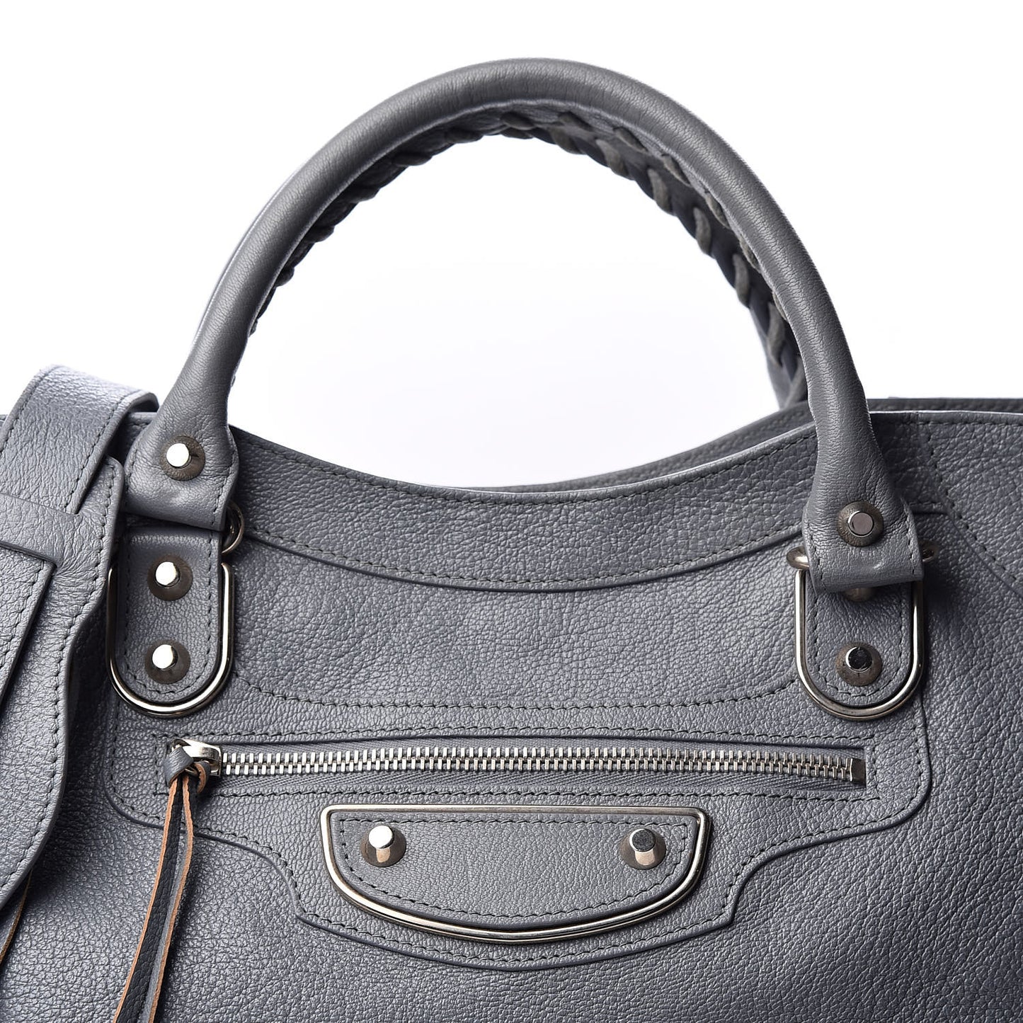 Chevre Silver Metallic Edge Hardware Velo Bleu Acier