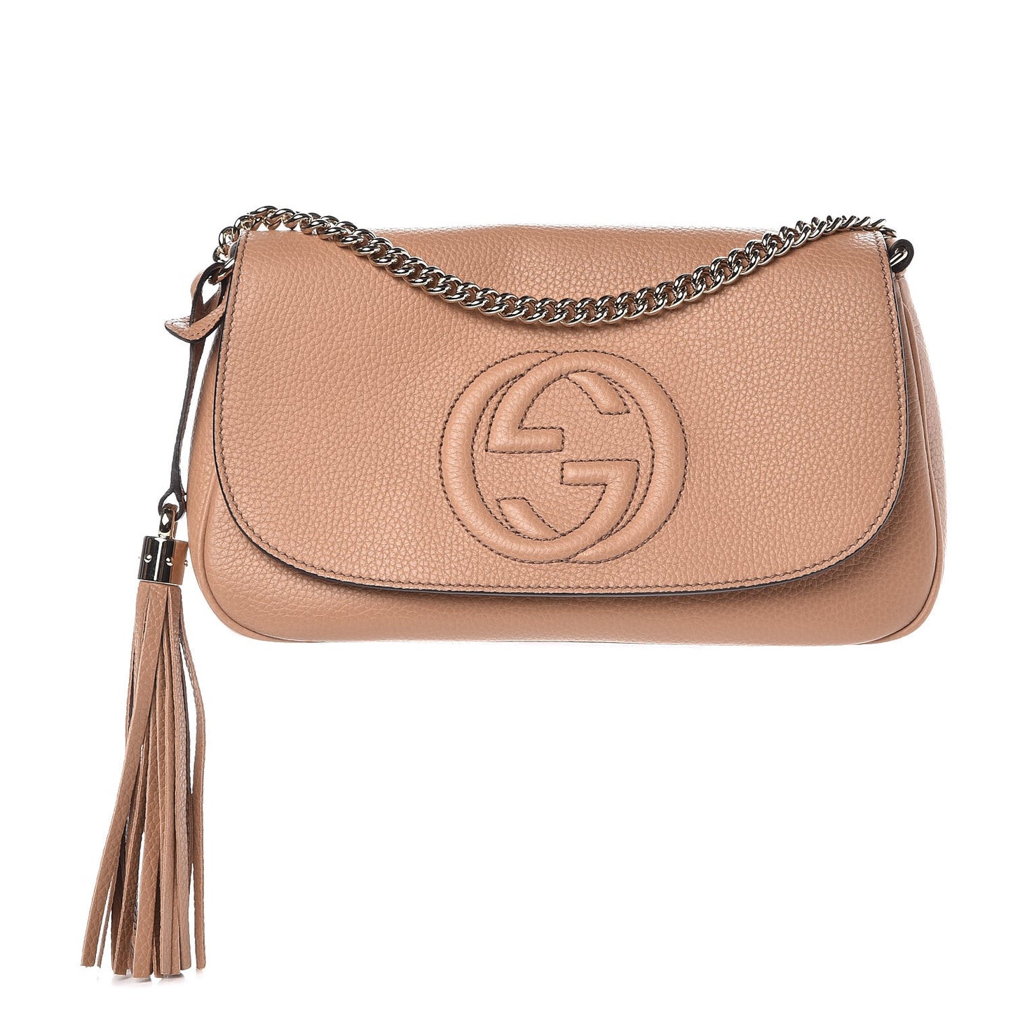 Pebbled Calfskin Medium Soho Flap Crossbody Camelia