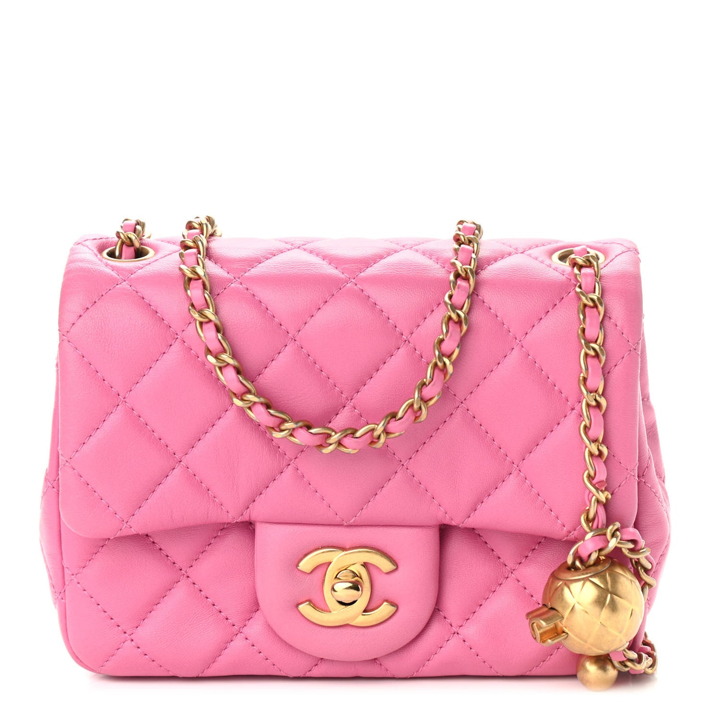 Lambskin Quilted Mini Pearl Crush Flap Pink