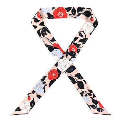Chanel Silk Slim Camellia Bandeau Scarf Pink Red White Black 1 of 3
