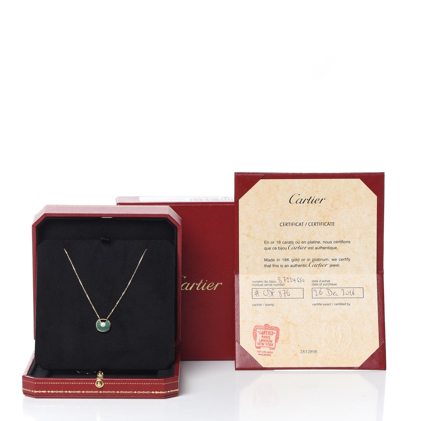 18K Yellow Gold Diamond Malachite XS Amulette de Cartier Pendant Necklace