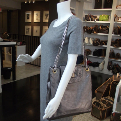 Chanel Metallic Crackled Calfskin Perforated Drill Shoulder Bag Silver 2 of 12