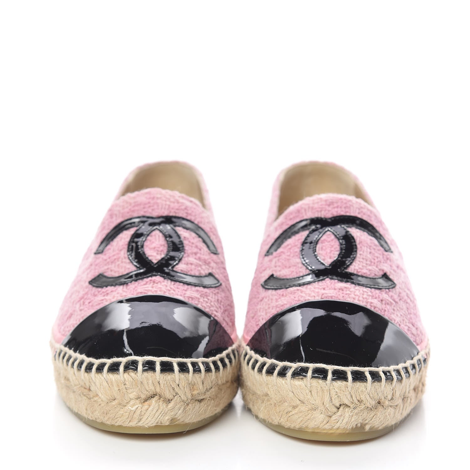 Chanel Tweed Patent CC Espadrilles 36 Pink Black 2 of 11