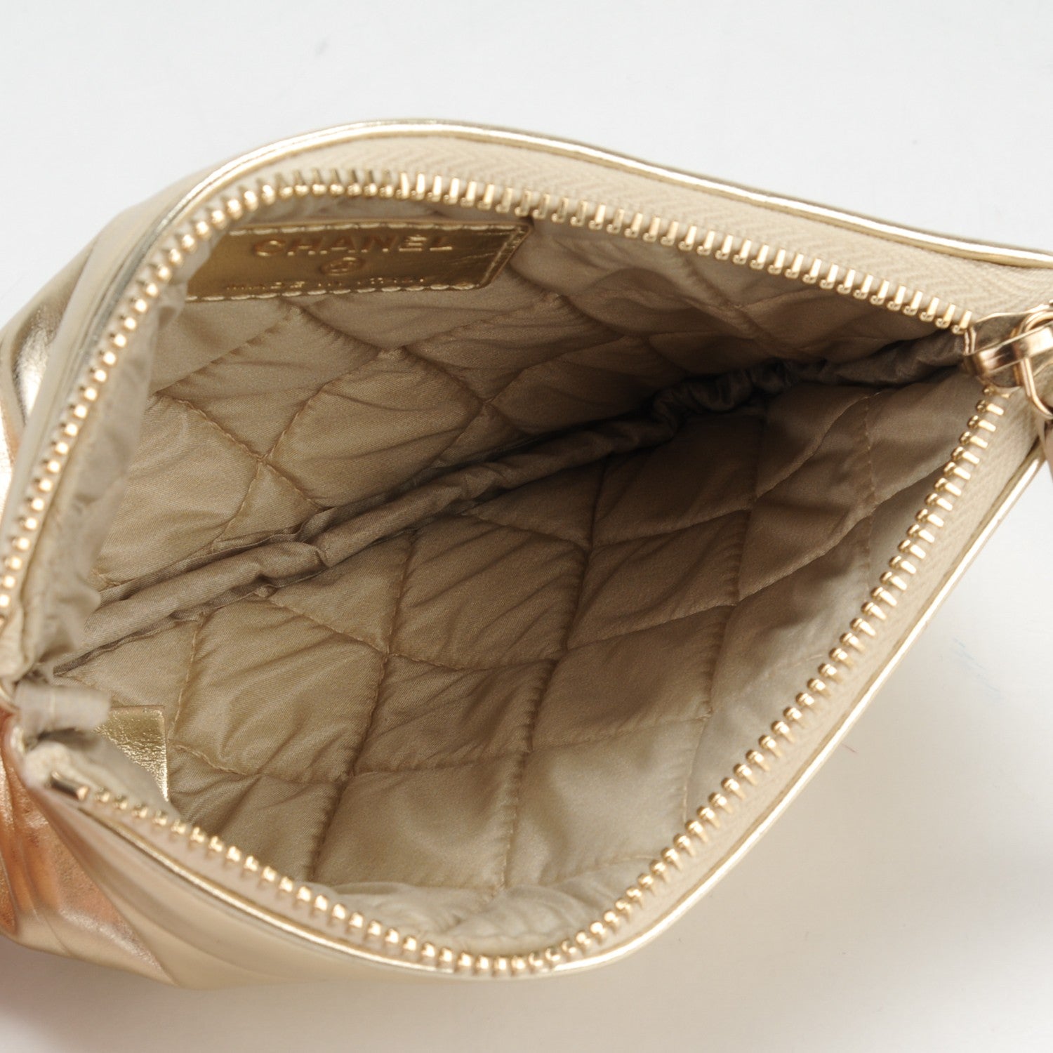 Chanel Metallic Lambskin Embossed Cosmetic Pouch Gold 5 of 7
