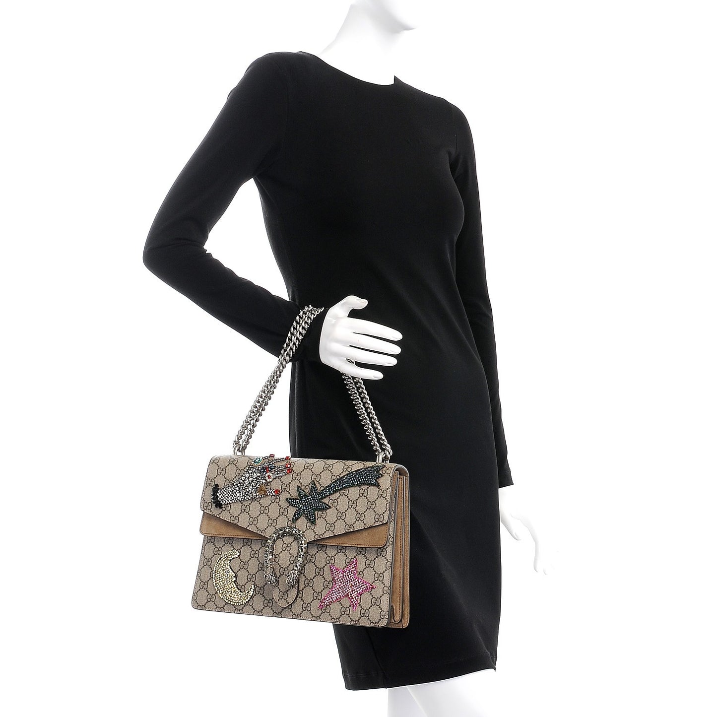 GG Supreme Monogram Shooting Star Embroidered Medium Dionysus Shoulder Bag Beige