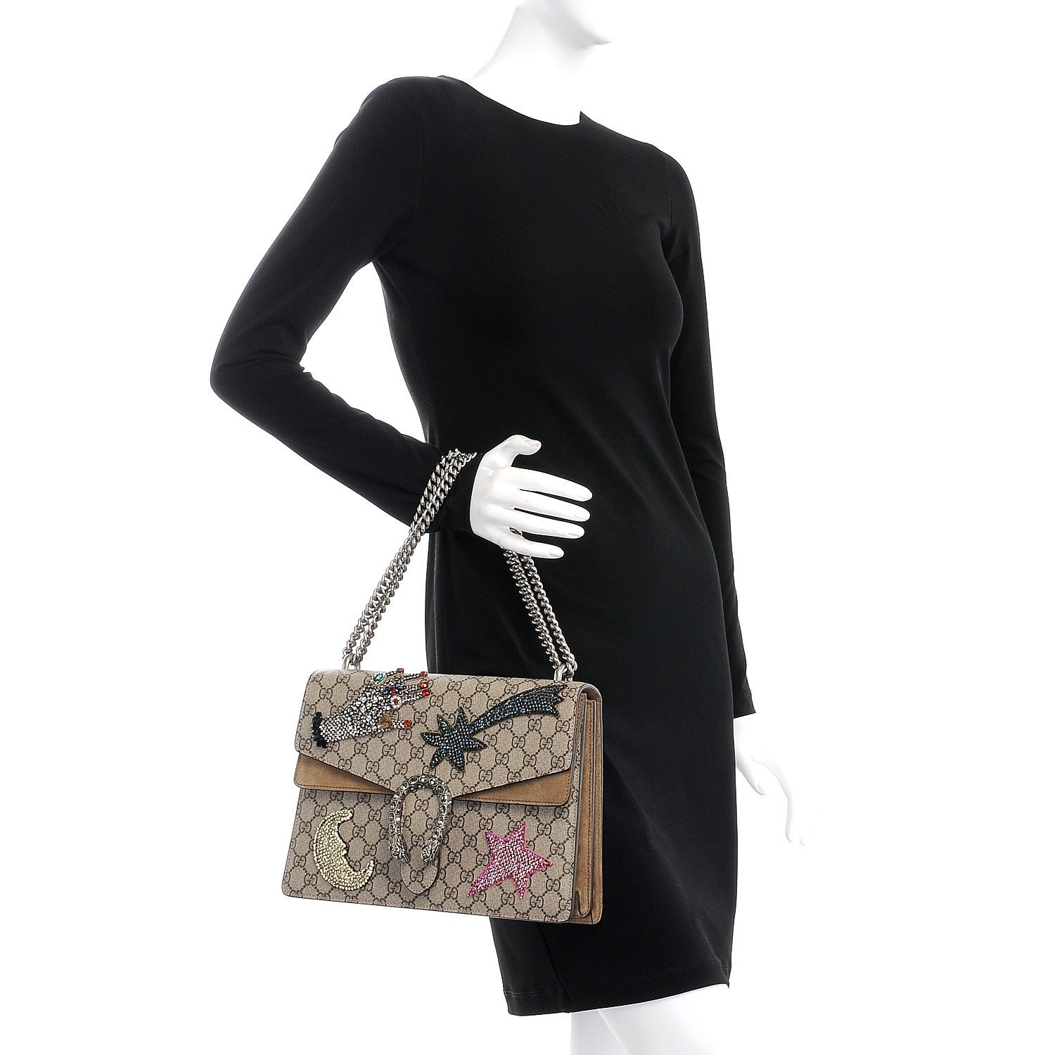 Gucci GG Supreme Monogram Shooting Star Embroidered Medium Dionysus Shoulder Bag Beige 3 of 16