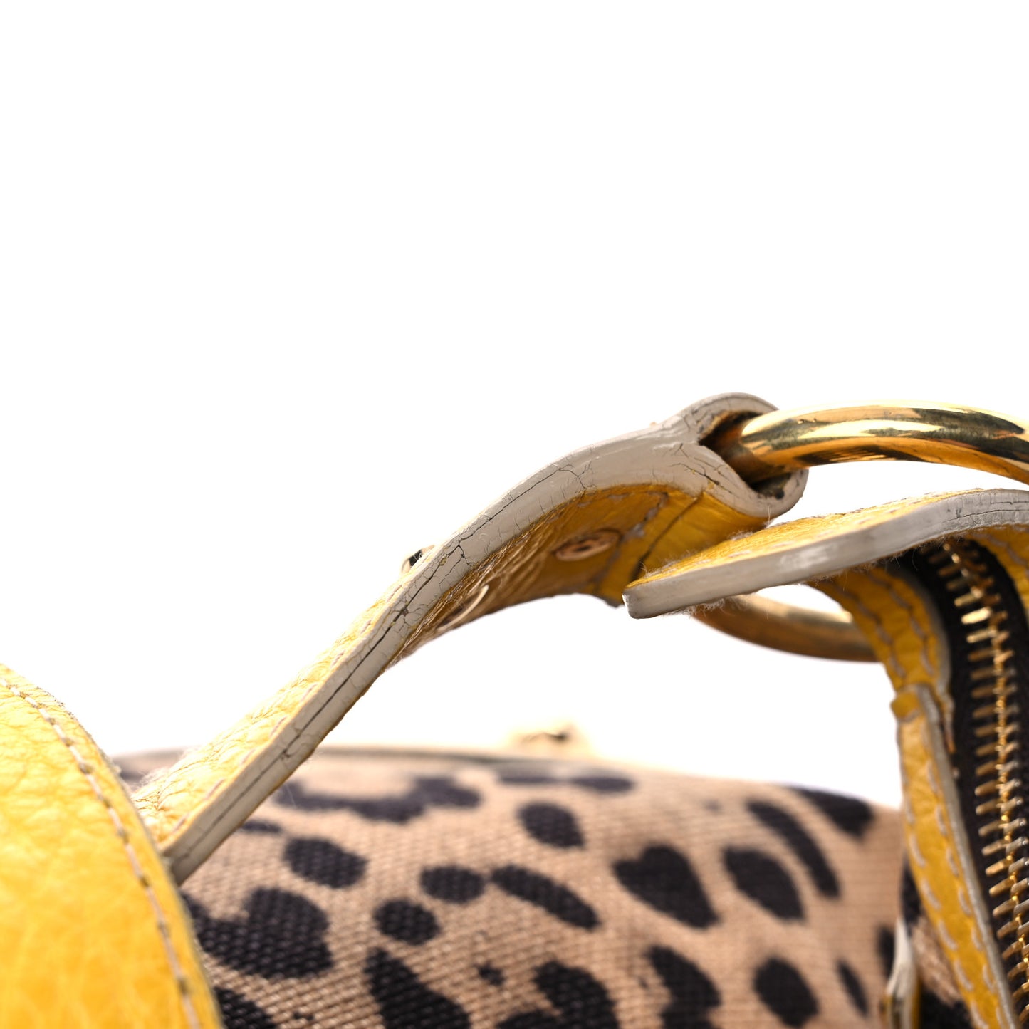 Calfskin Canvas Leopard Print Animalier Shoulder Bag Yellow