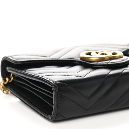 Gucci Calfskin Matelasse GG Marmont Chain Wallet Black 8 of 13