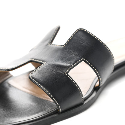 Hermes Box Calfskin Oran Sandals 37.5 Black 8 of 11