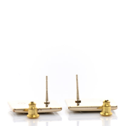 Chanel Metal Enamel CC Square Earrings Gold Black White 3 of 5