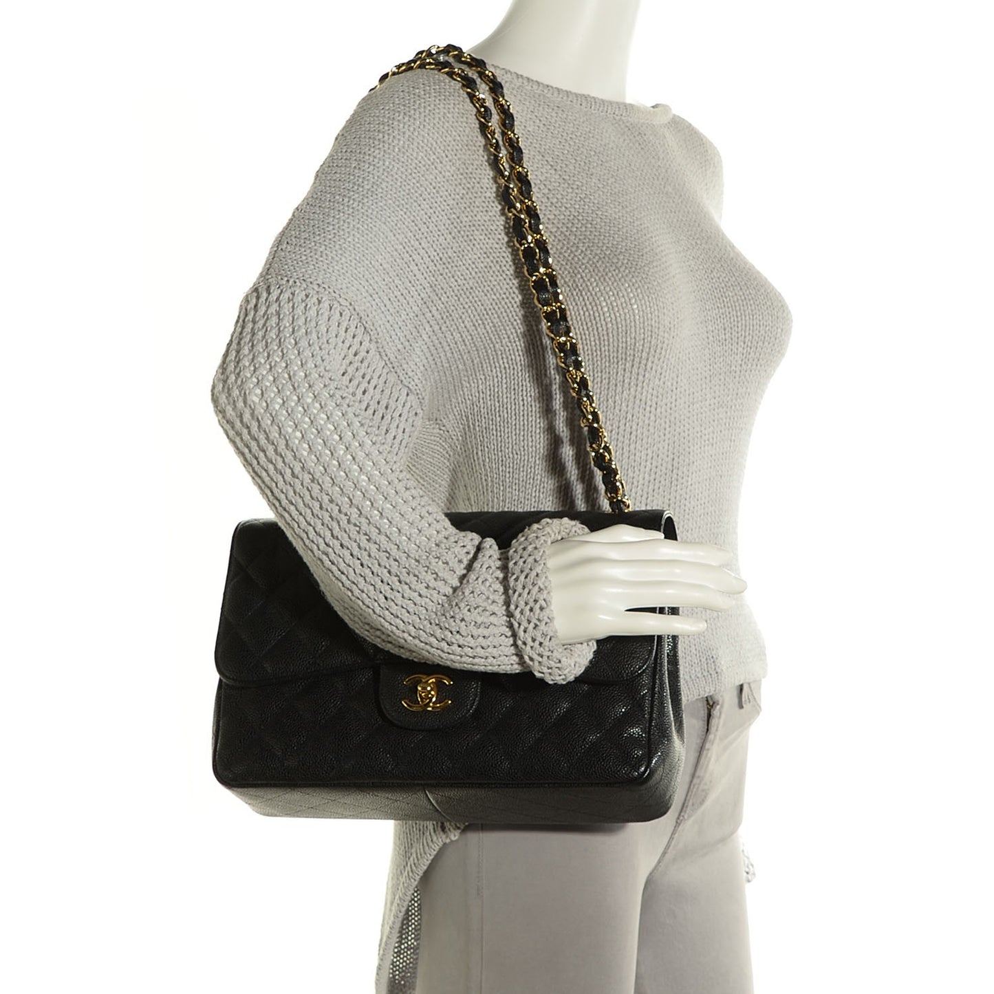 Caviar Quilted Jumbo Double Flap Black