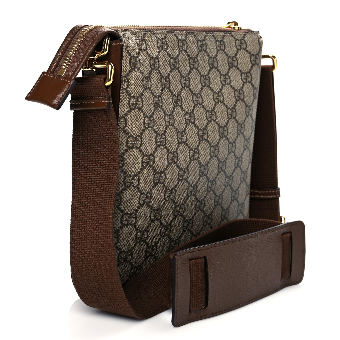 GG Supreme Monogram Azalea Calfskin Retro Interlocking G Flat Messenger Bag Beige Ebony Brown Sugar