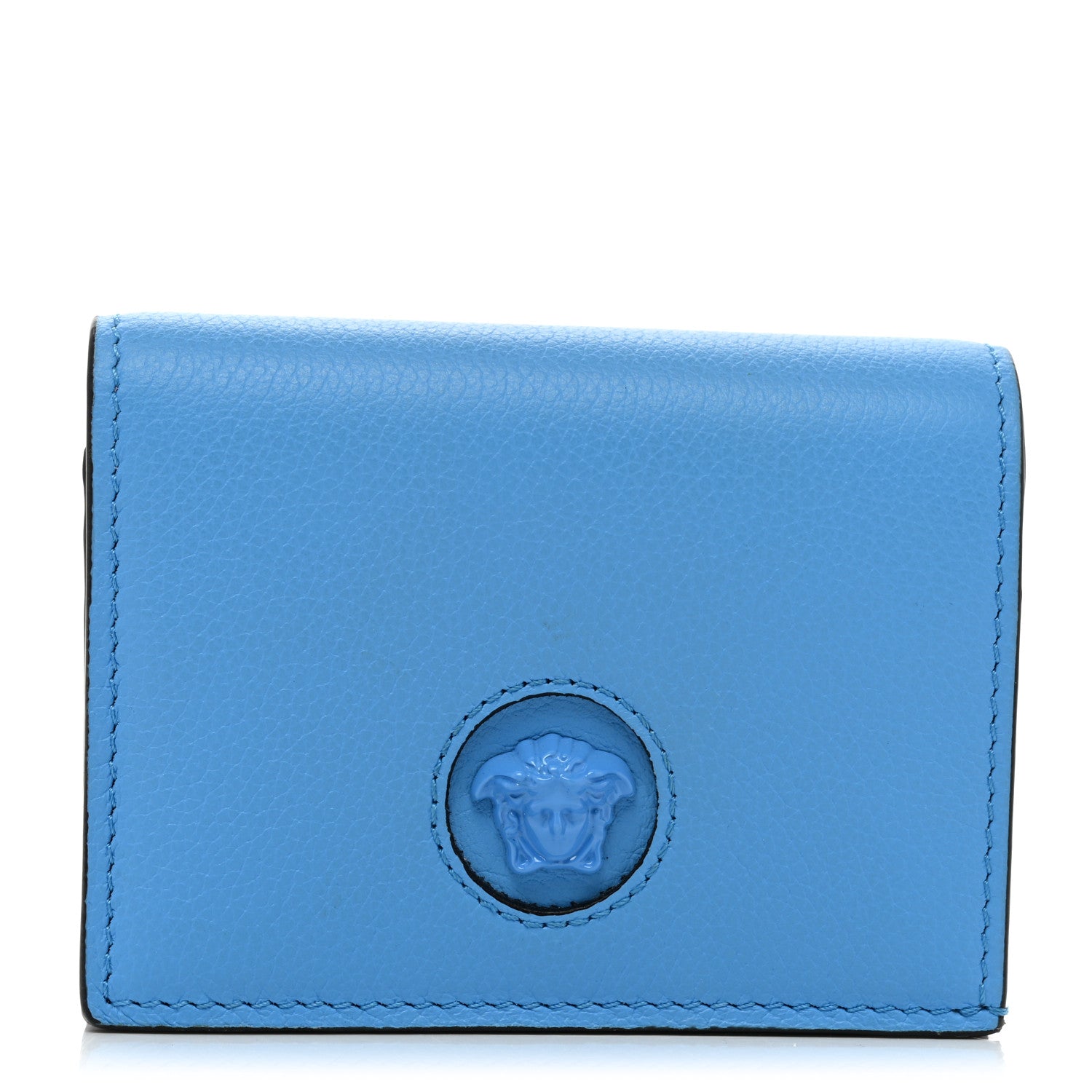 Versace Grained Calfskin Medusa Card Holder Wallet Light Blue Purple 1 of 6