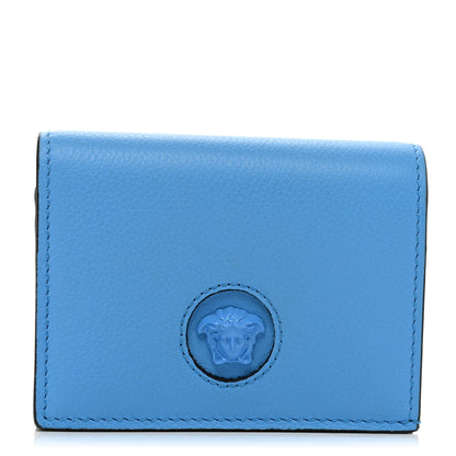 Versace Grained Calfskin Medusa Card Holder Wallet Light Blue Purple 1 of 6