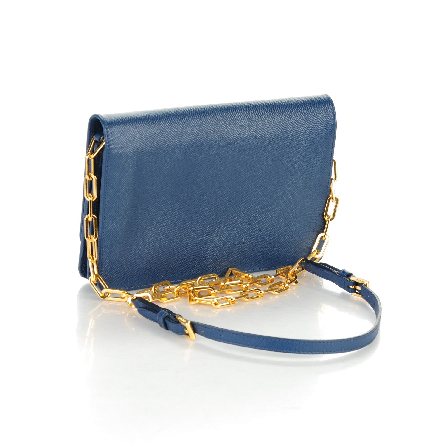 Prada Saffiano Metal Chain Wallet Bleuette 3 of 8