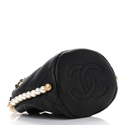 Chanel Calfskin Quilted Pearl Mini About Pearls Drawstring Bucket Bag Black 4 of 10