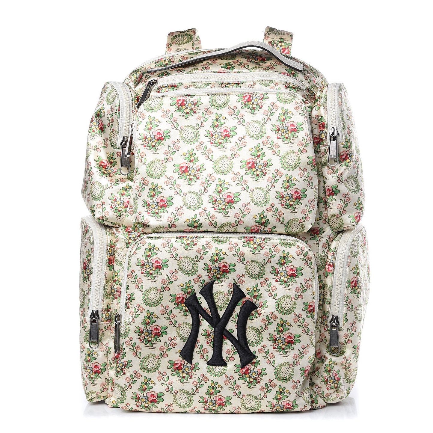 X MLB Satin Floral Print NY Yankees Patch Backpack Ivory Green