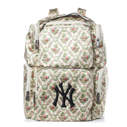 Gucci X MLB Satin Floral Print NY Yankees Patch Backpack Ivory Green 1 of 11