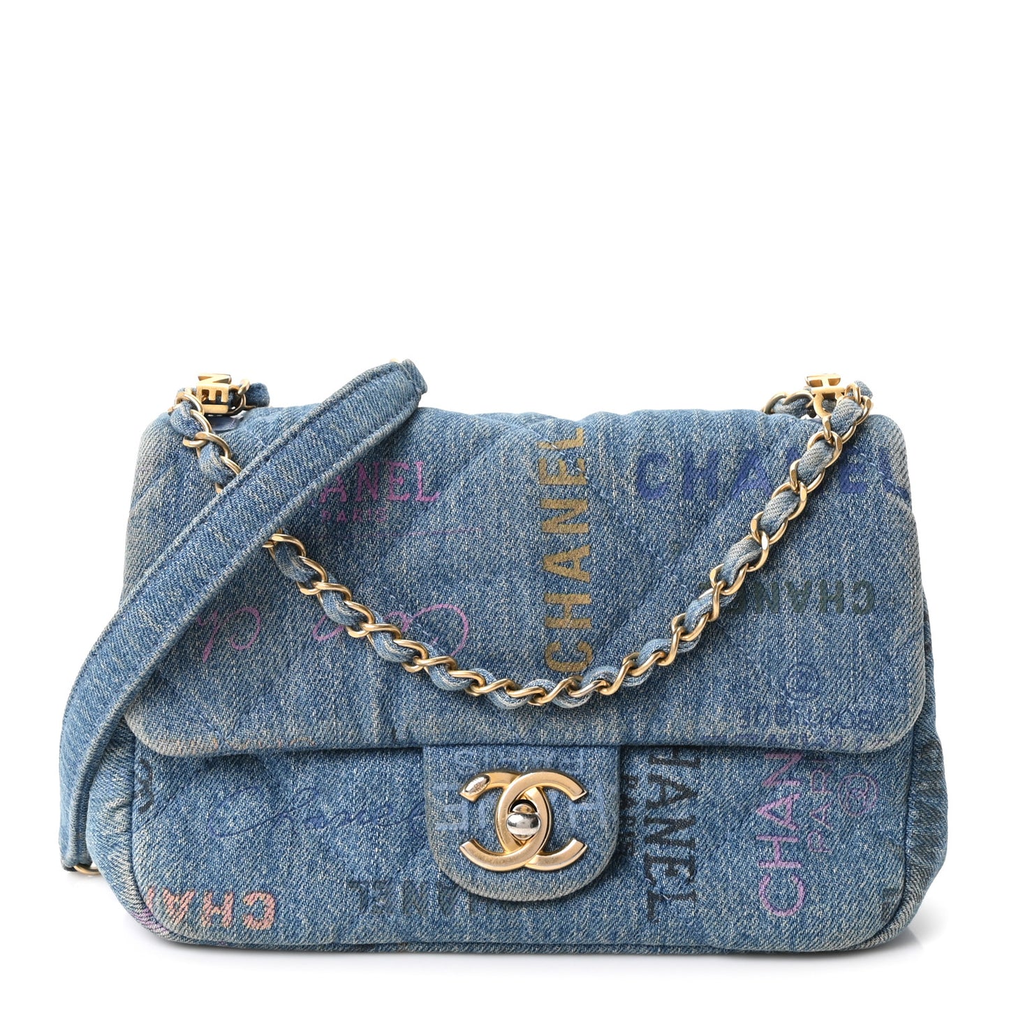 Denim Quilted Mini Denim Mood Rectangular Flap Blue Multicolor
